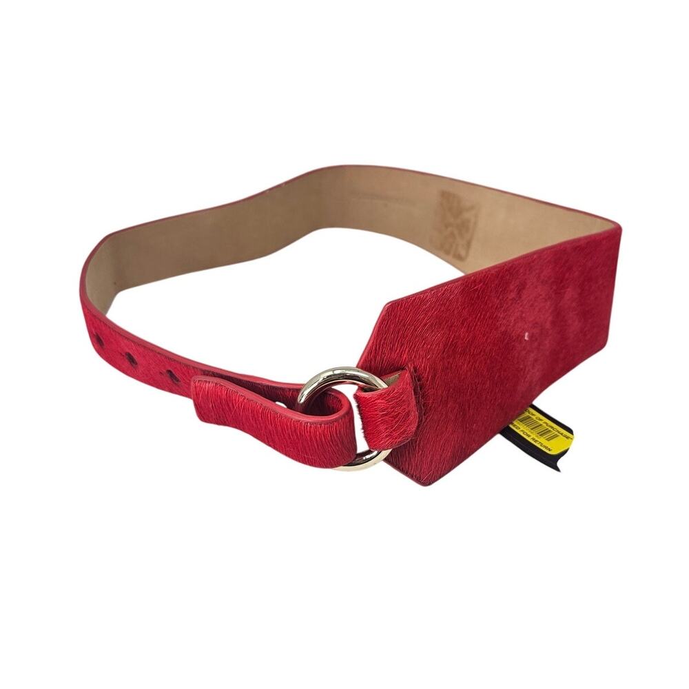 NEW BCBGMaxazria S Red Calf Hair Wide Corest Belt Harness Ring Boho Y2K